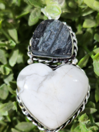 Black Tourmaline and Howlite Heart Pendant Necklace