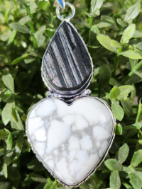 Black Tourmaline and Howlite Heart Pendant Necklace