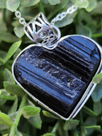 Sterling Silver Black Tourmaline Heart Necklace