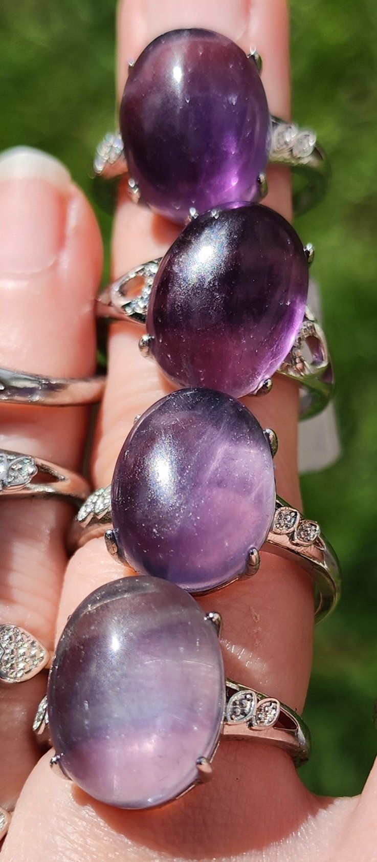 White Bronze Rainbow Fluorite Ring
