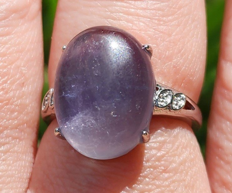 White Bronze Rainbow Fluorite Ring