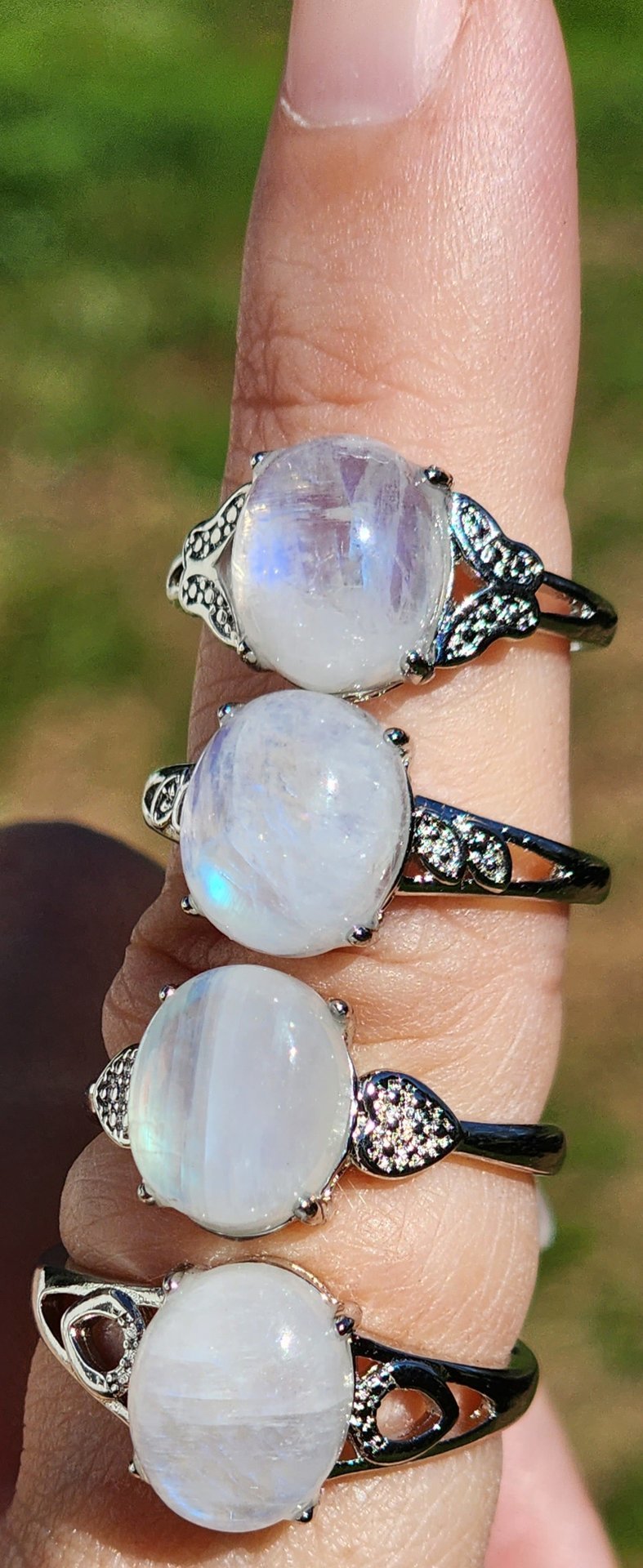 White Bronze Moonstone Ring