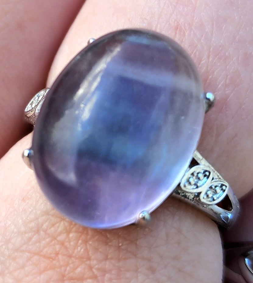 White Bronze Rainbow Fluorite Ring