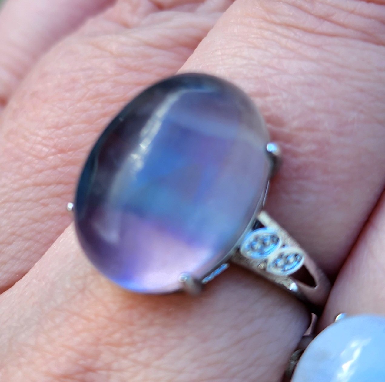 White Bronze Rainbow Fluorite Ring