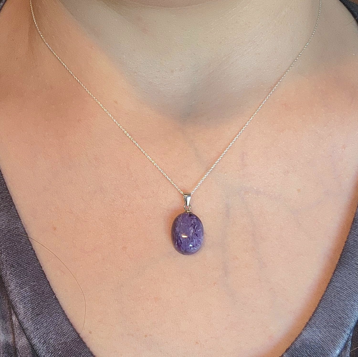 Dainty 925 Sterling Silver Charoite Necklace