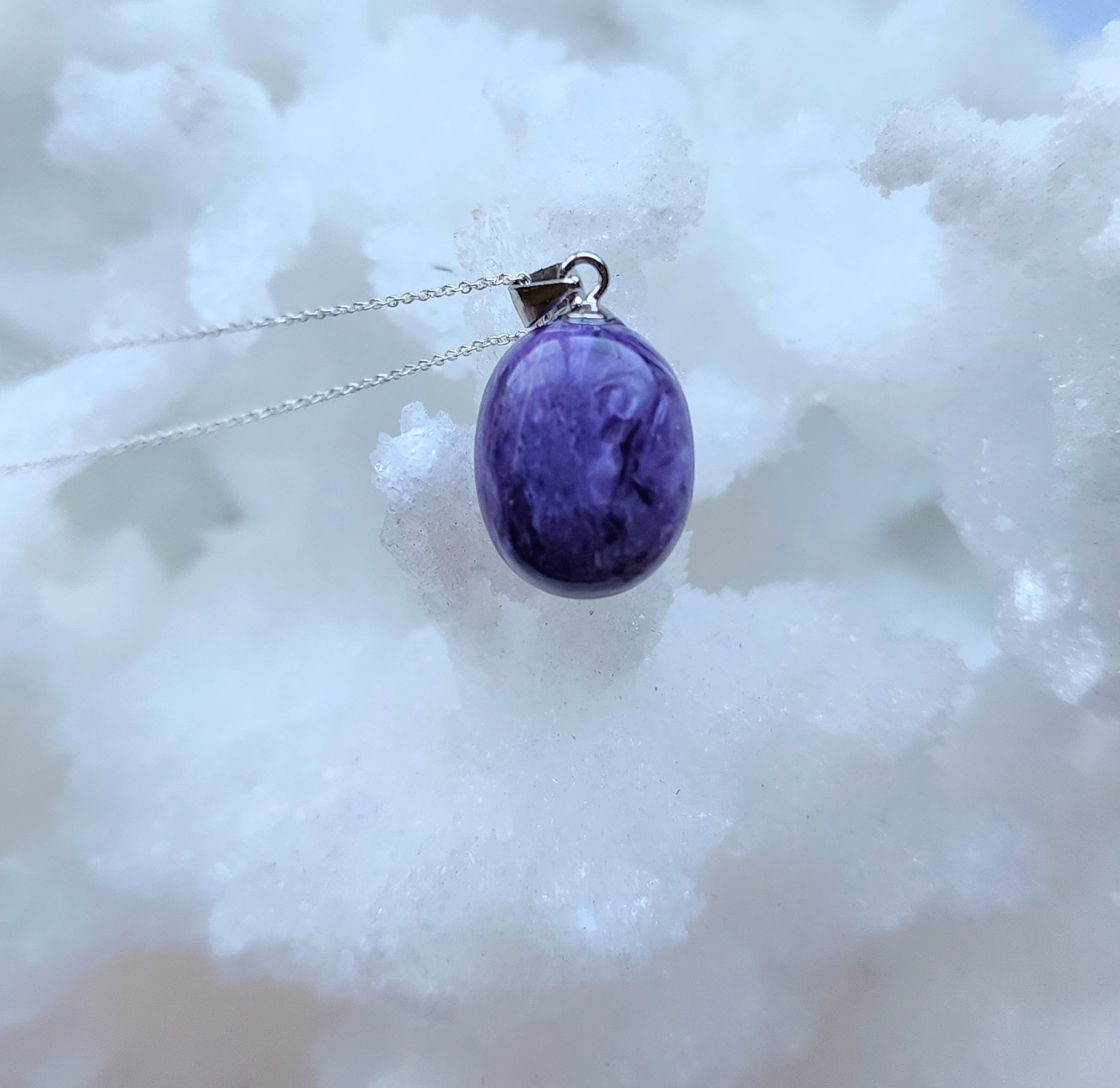 Dainty 925 Sterling Silver Charoite Necklace