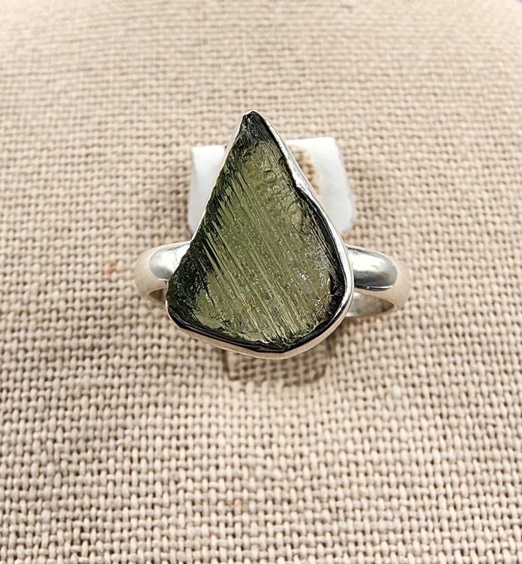 .925 Sterling Silver Moldavite Rings Size 7 