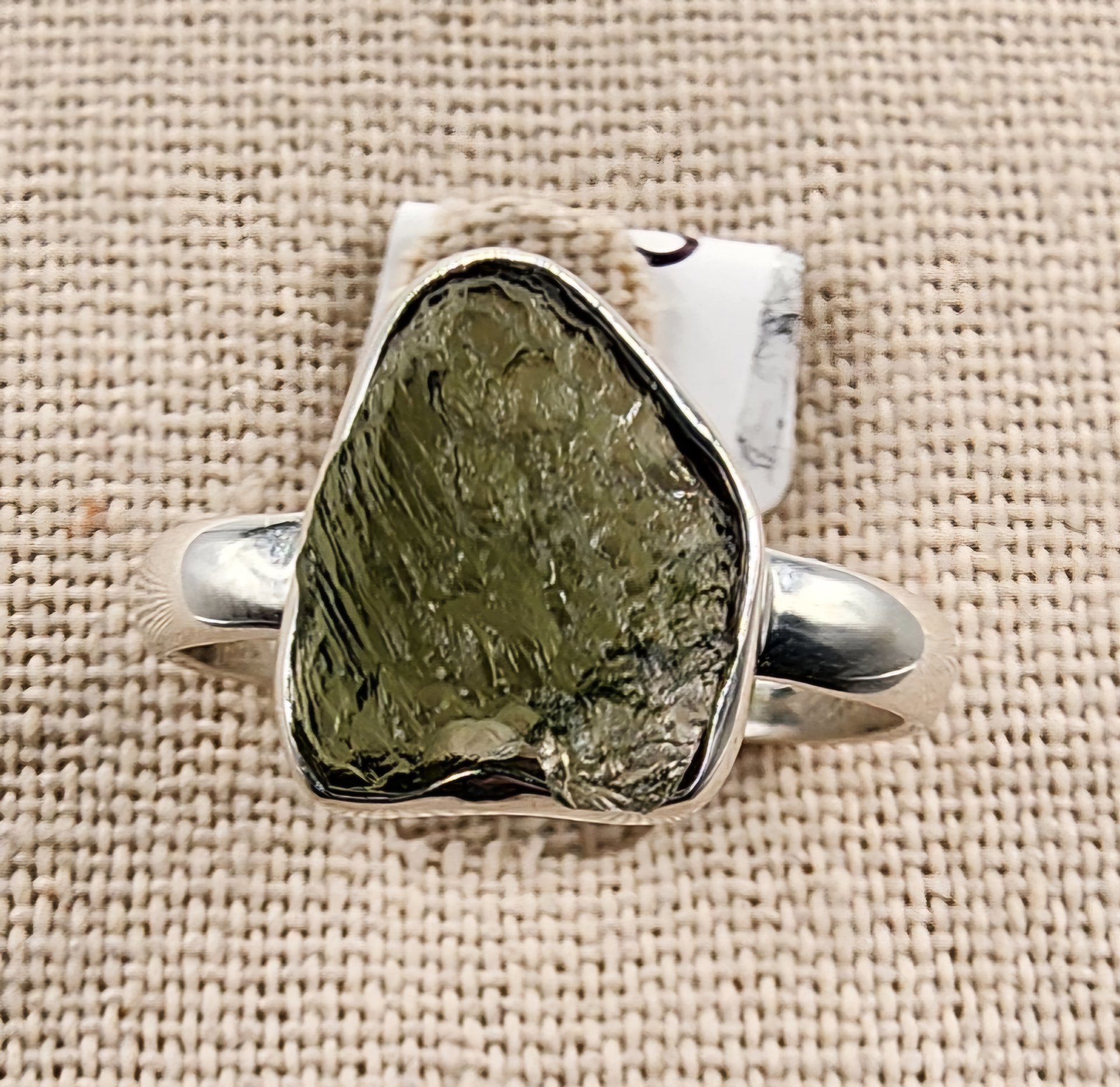 .925 Sterling Silver Moldavite Ring Size 9
