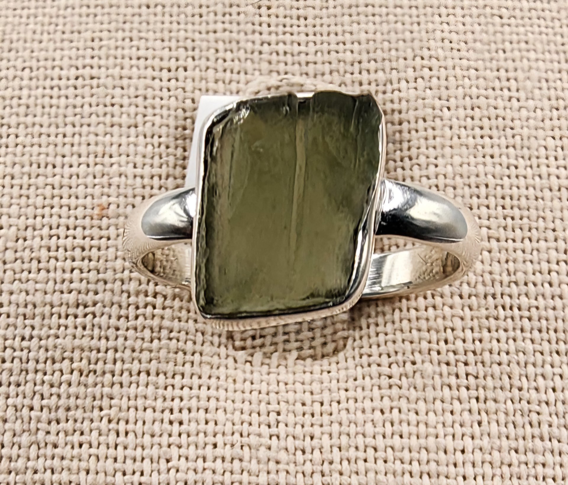 .925 Sterling Silver Moldavite Ring Size 9