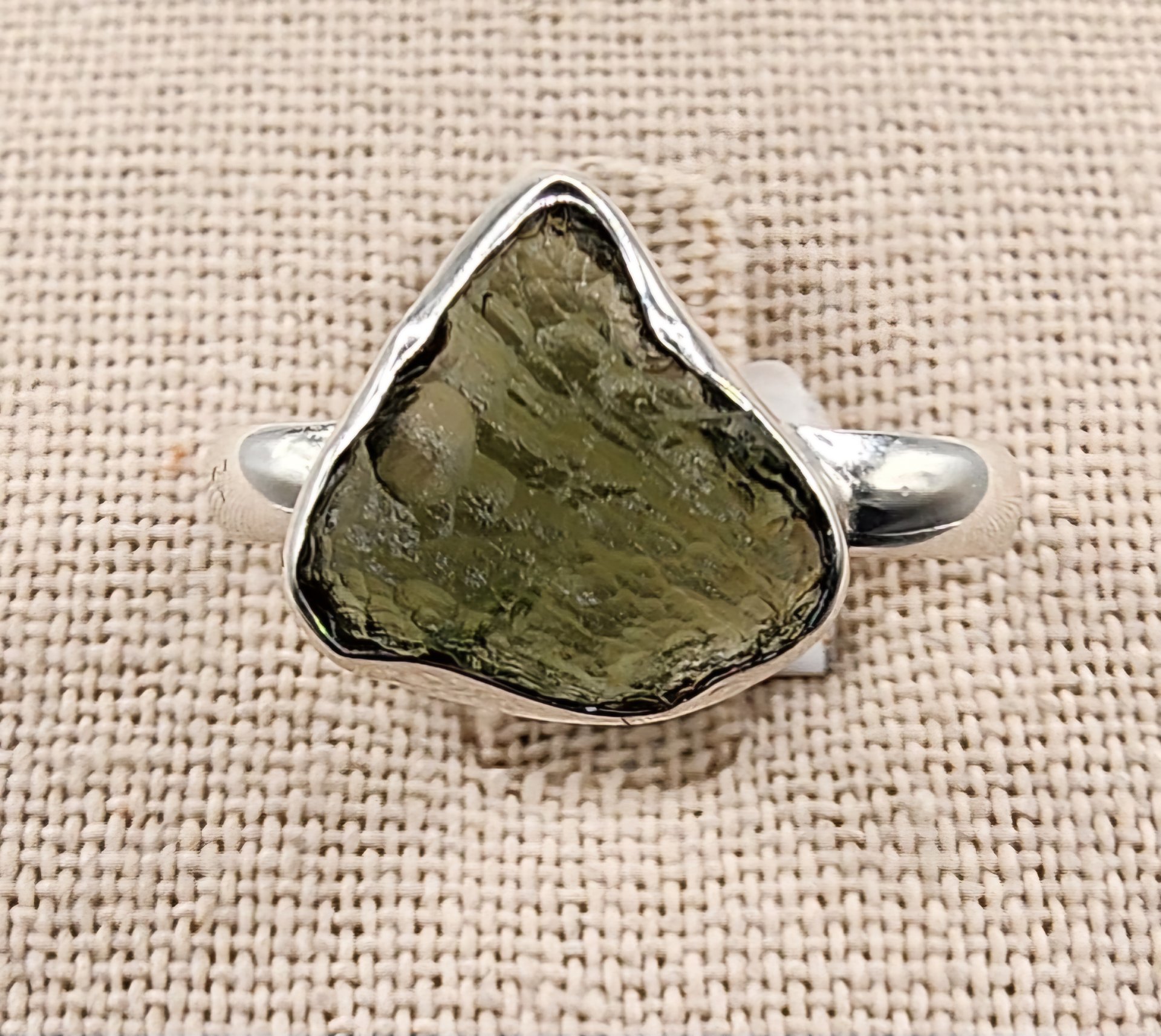 .925 Sterling Silver Moldavite Ring Size 9