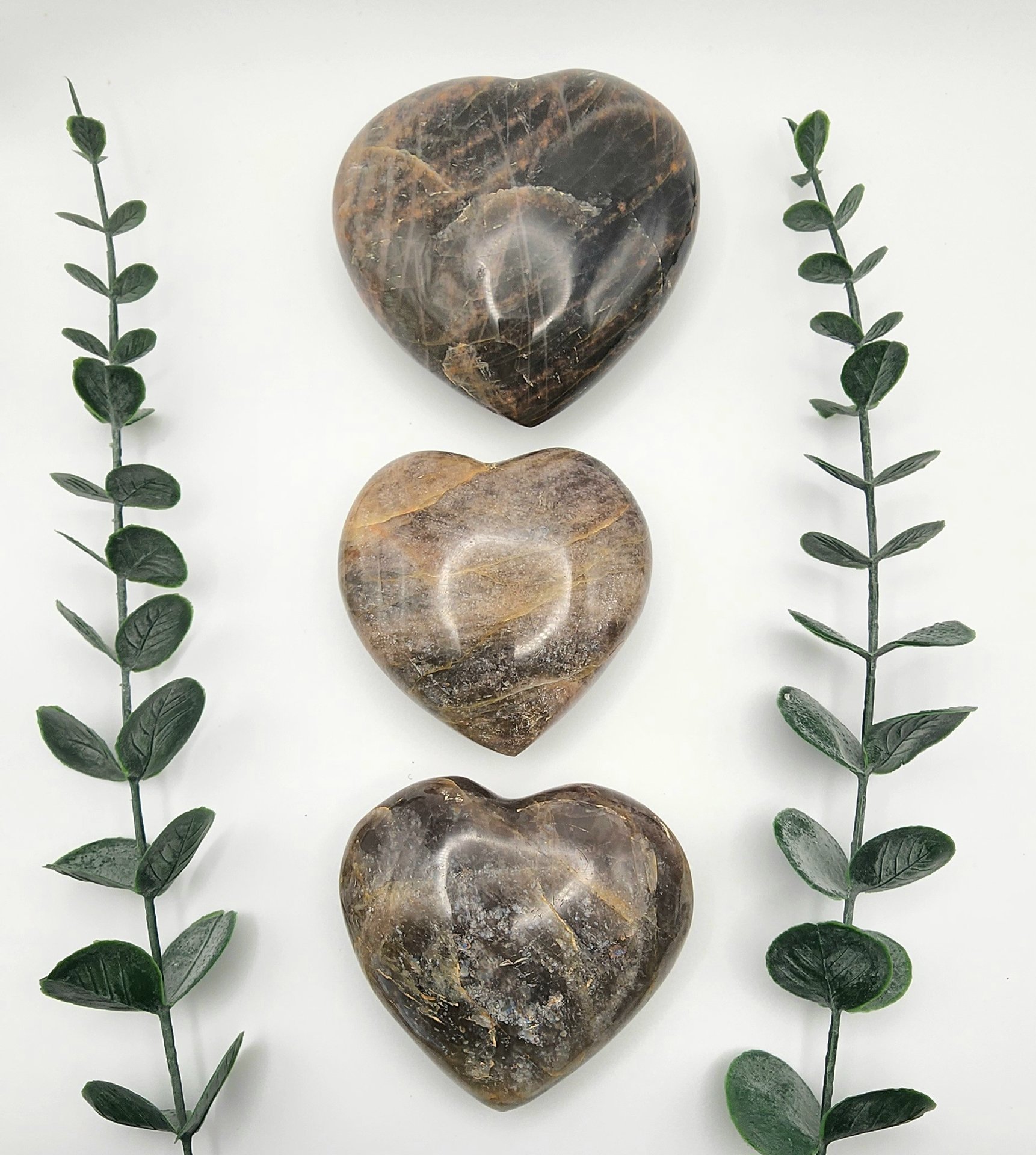 Flashy Black Moonstone Hearts