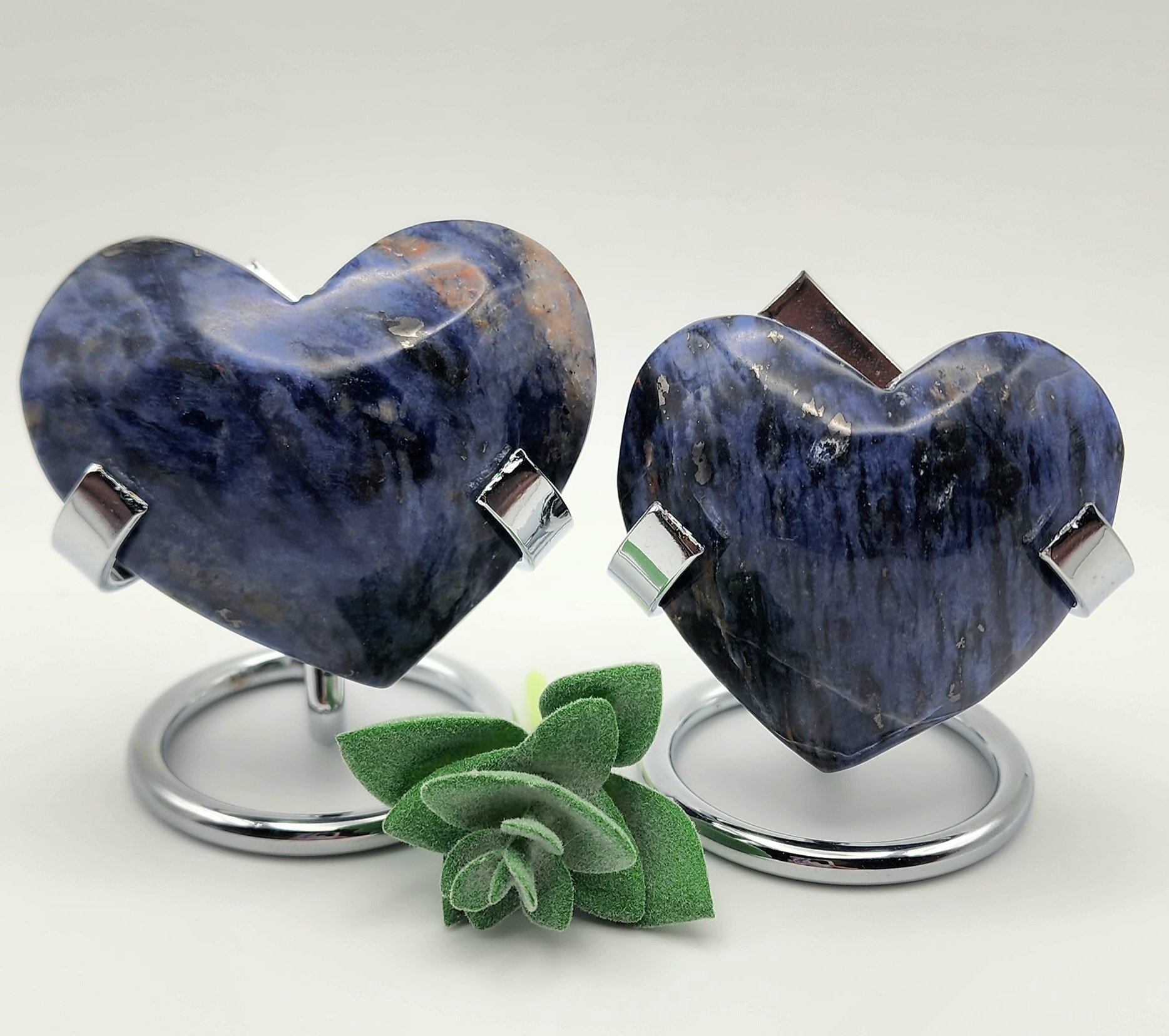 Sodalite Hearts w/ Metal Stand