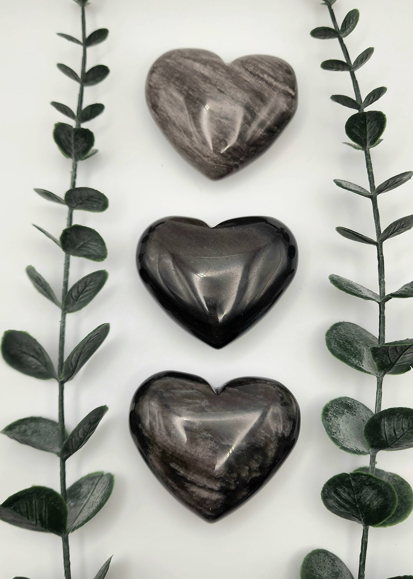 Silver Sheen Obsidian Hearts