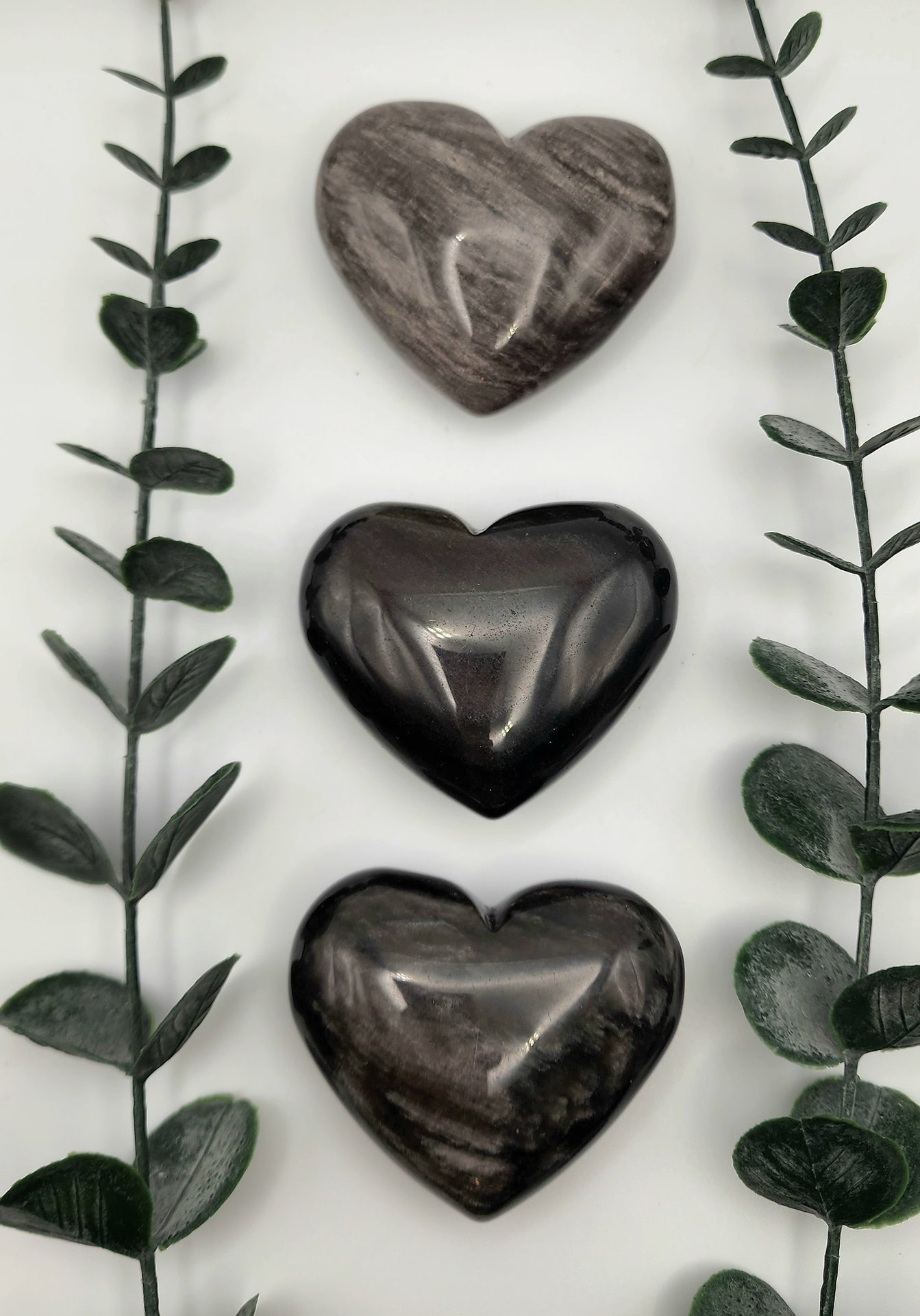 Silver Sheen Obsidian Hearts