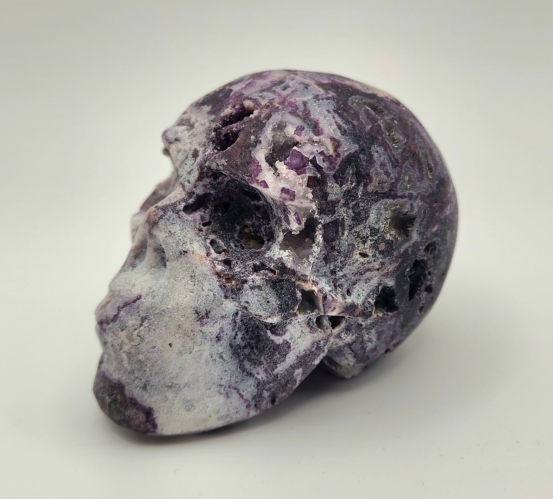 Druzy Purple Zebra Fluorite Skull #1