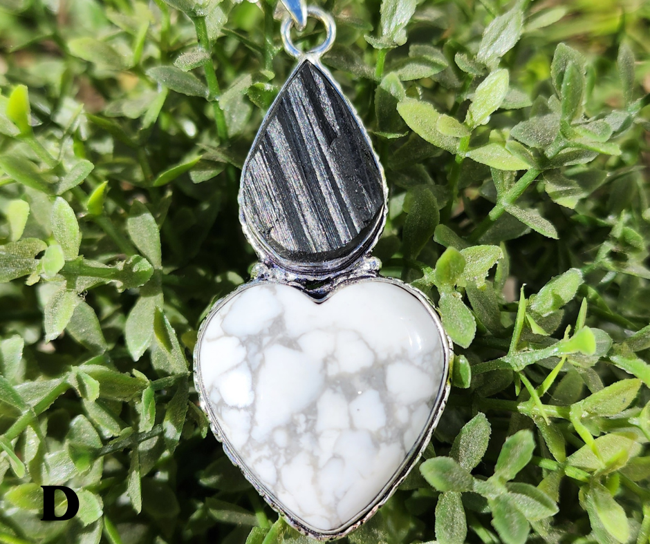 Black Tourmaline and Howlite Heart Pendant Necklace