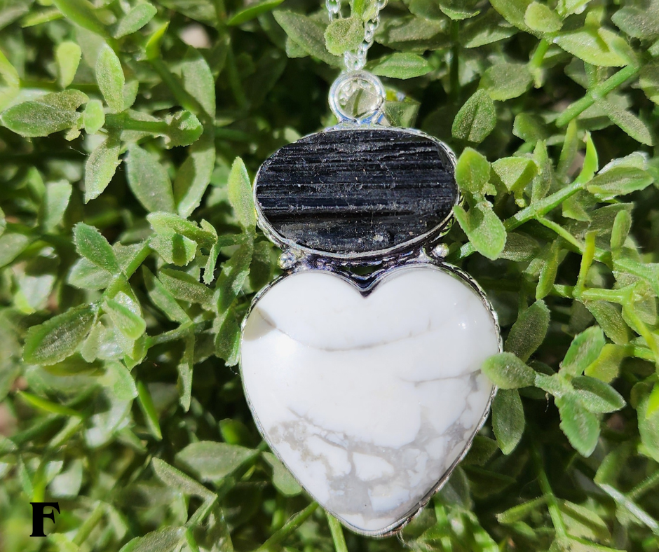 Black Tourmaline and Howlite Heart Pendant Necklace