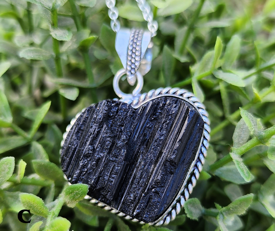 Sterling Silver Black Tourmaline Heart Necklace