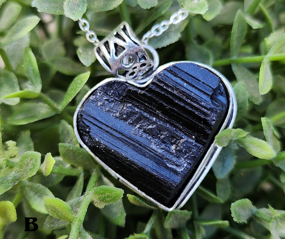 Sterling Silver Black Tourmaline Heart Necklace